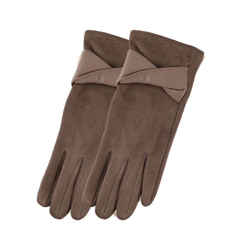 Winter Gloves Women's Suede, Cold-proof and Warm Gloves Women's Fleece Thickened Gloves Men's Bow Gloves Women