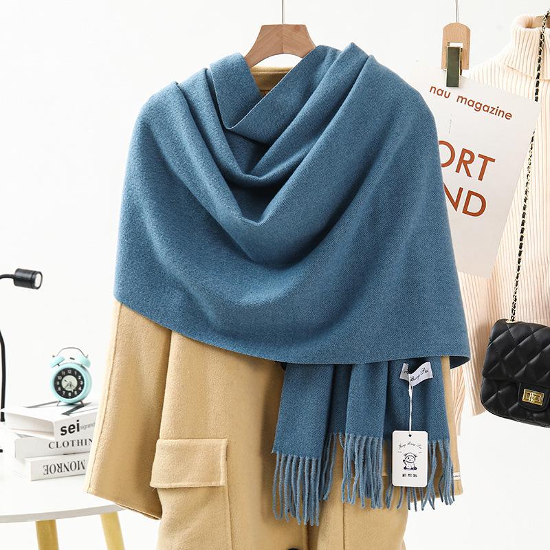 Wool Cashmere Feel Scarf Autumn and Winter Versatile Solid Color Scarf Women's Winter High End Imitation Cashmere Scarf