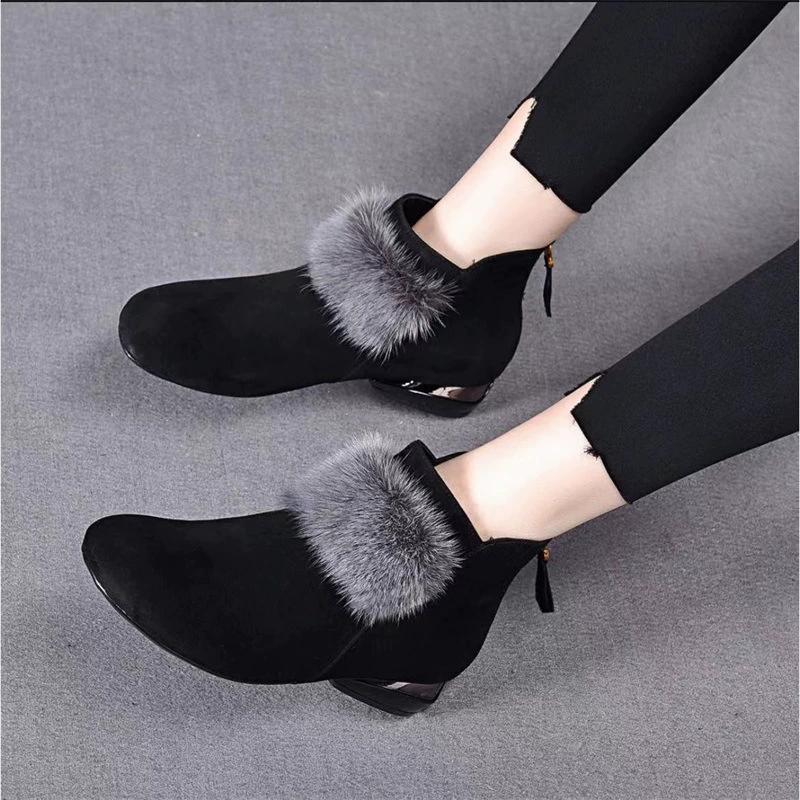 Women Boots Women's Winter Boots For Snow Slip On Ankle Boots With Fur Winter Shoes Women Keep Warm Short Boot Black