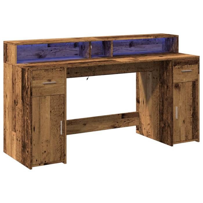 VidaXL Bureau avec lumières LED vieux bois bois d'ingénierie, bureau de travail, bureau d'étude, bureau à domicile, bureau 3309436