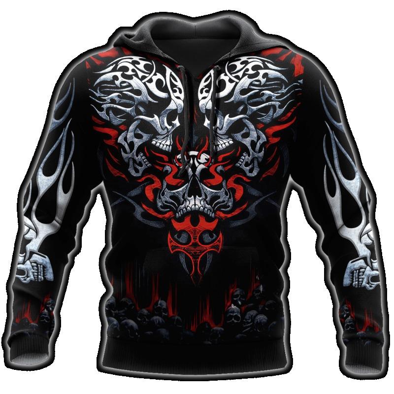 Tattoo Skeleton Cross Terror Red 3D Printed Men's Oversized Hoodie Sweatshirt Autumn Casual Tracksuits Bad Wolf Animal Clothing