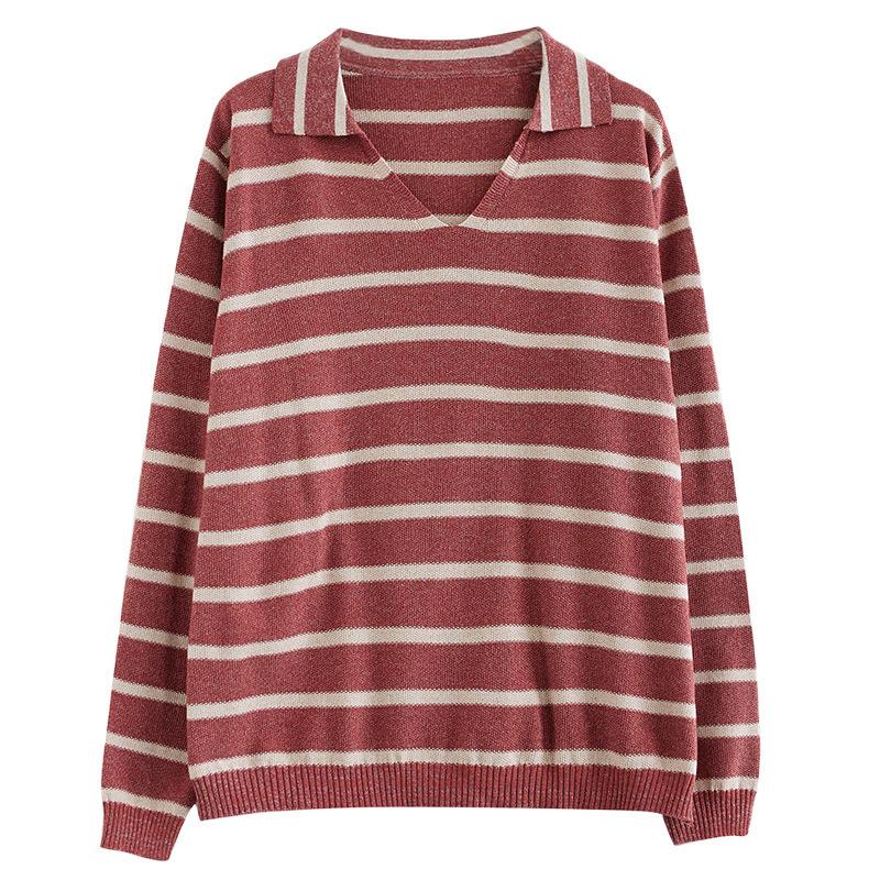 Podzimní nadměrná velikost Dámské topy Vintage svetry Pletení Móda Ležérní styl Volný pruhovaný svetr