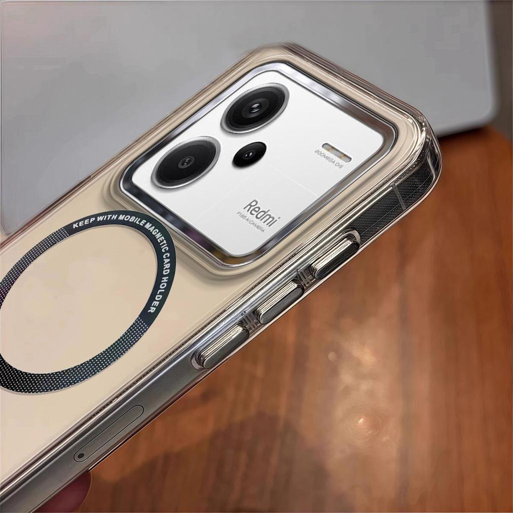 Case for Xiaomi Redmi Note 13 Pro+ 5G Minimal Semi-Transparent Magnetic Casing Raised Electroplated Lens Bezel Anti-Slip Drop Resistant