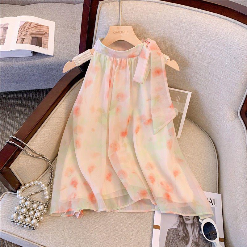 Gradient Sleeveless Chiffon Tie-Up Blouse - Women s Summer Stylish Slimming Top S