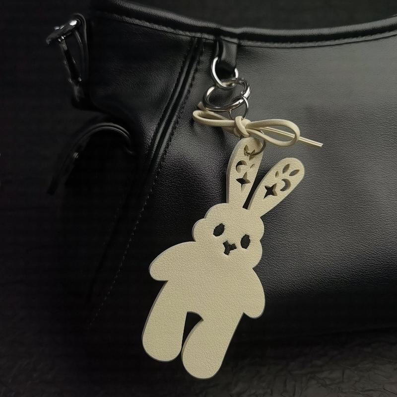 Leather Rabbit Car Keyring Bag Pendant Handmade Charm Personalized Trendy Girl Gift Bag Accessories