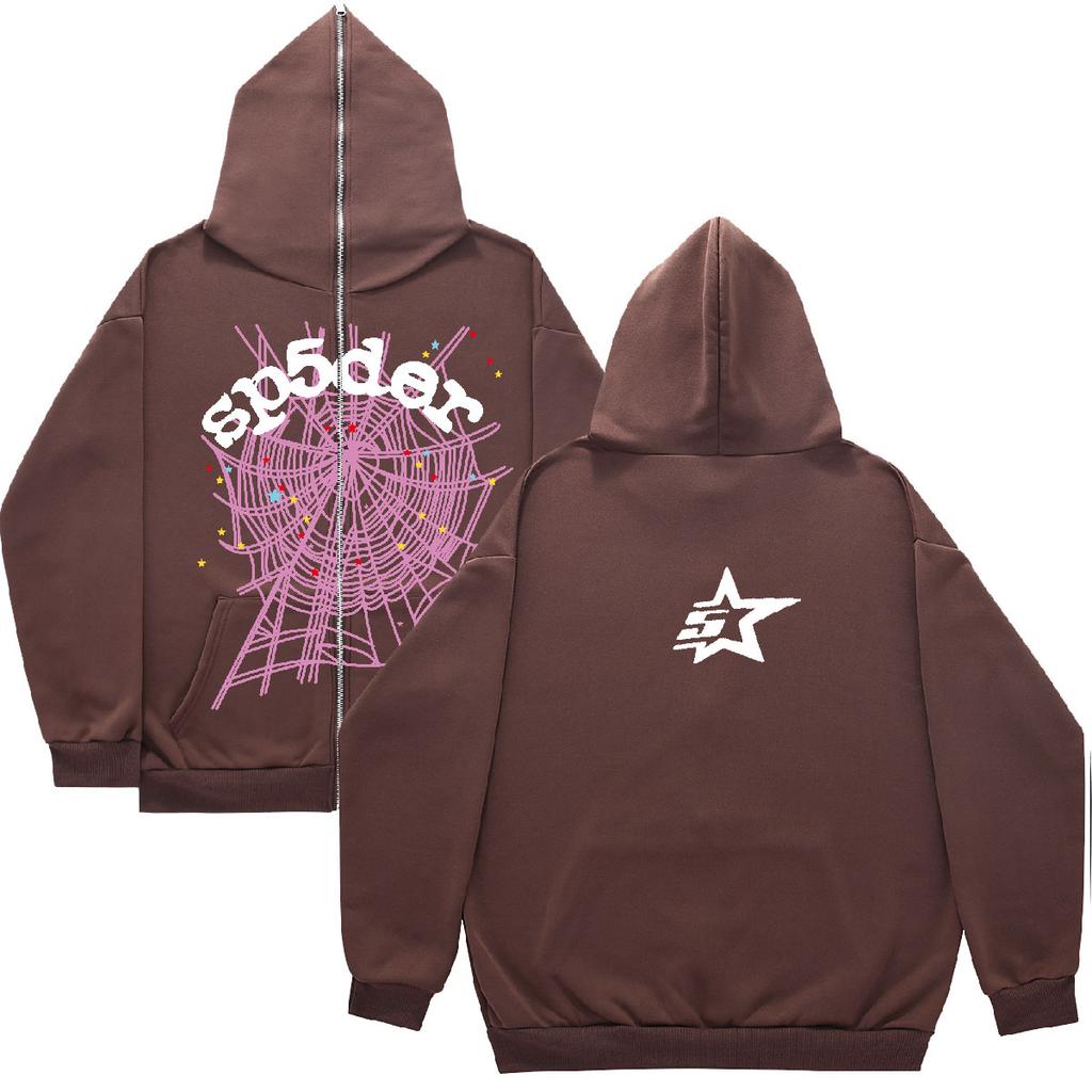 Harajuku Full Zip Spider Pattern Hoodie Y2k 2023 Goth Sp5der Oversized Jacket Streetwear