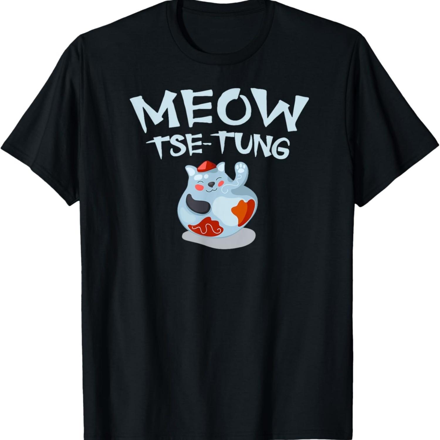 

Meow Tse Tung Chinese Mao Zedong Chairman Kitten Meme Cat T-Shirt S чёрный