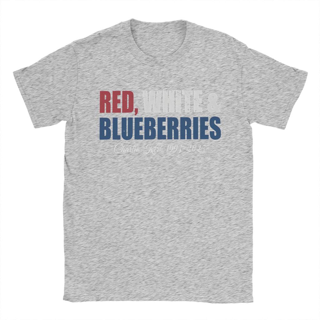 Red White & Blueberries Charlie Kirk Men T Shirt 2025 Memorial Freedom Tees Short Sleeve Round Collar T-Shirt Cotton Gift merch