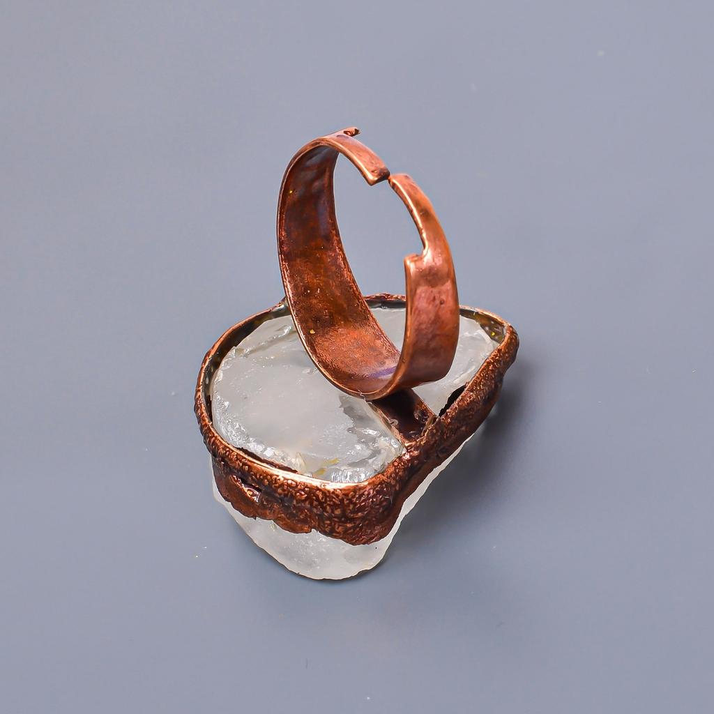 Fancy Crystal Rough Stone Copper Art Deco Cocktail Engagement Gift Ring Jewelry V-8