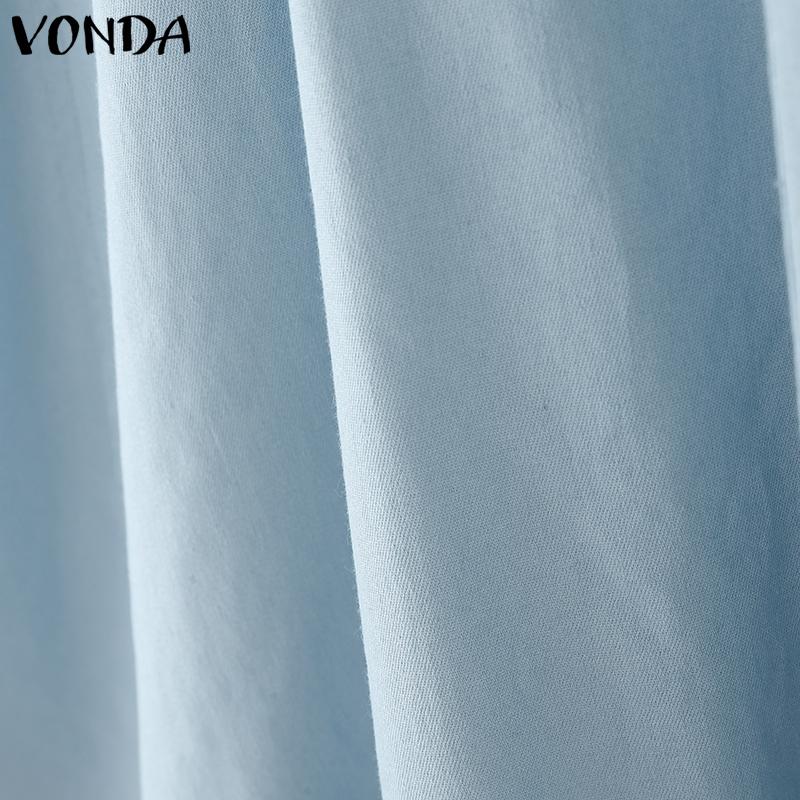 VONDA Elegant Women Casual Round Neck Sleeveless Solid Color Ruffled A-line Dress