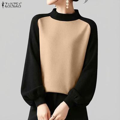 Women Casual Round Neck Long Sleeve Splice Tee Shirts