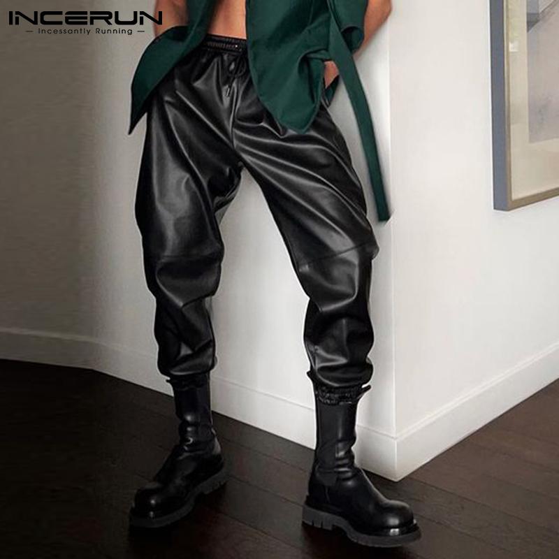 Fashion Frame Black Leather Pants Buy INCERUN S-5XL Men Fashion