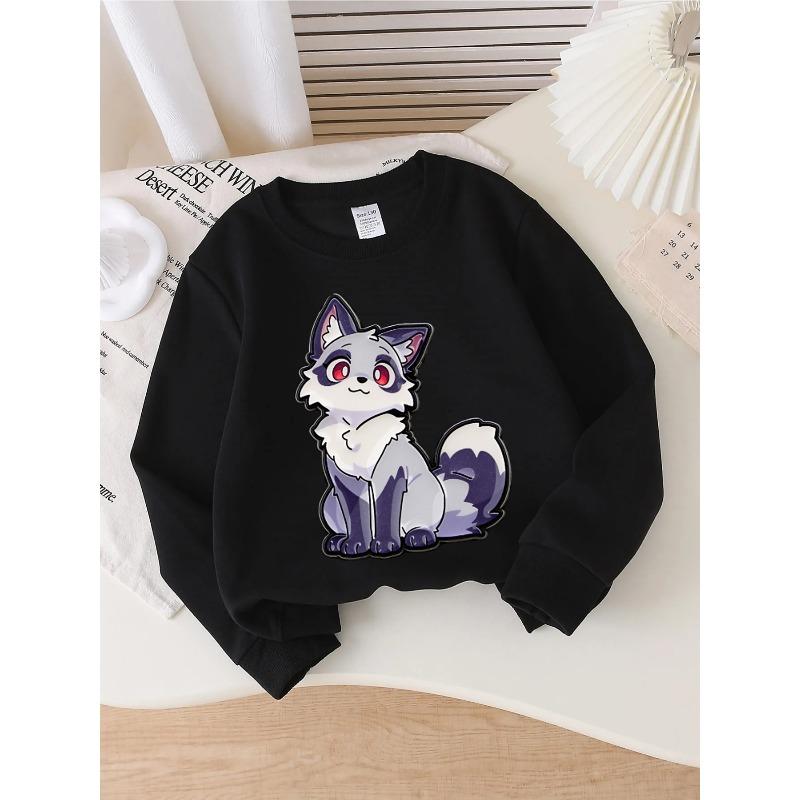 European sizes Crewneck Sweatshirt for Kids Featuring a Fox with Red Eyes And Starry Fur. Perfect for Sports And Casual Outings