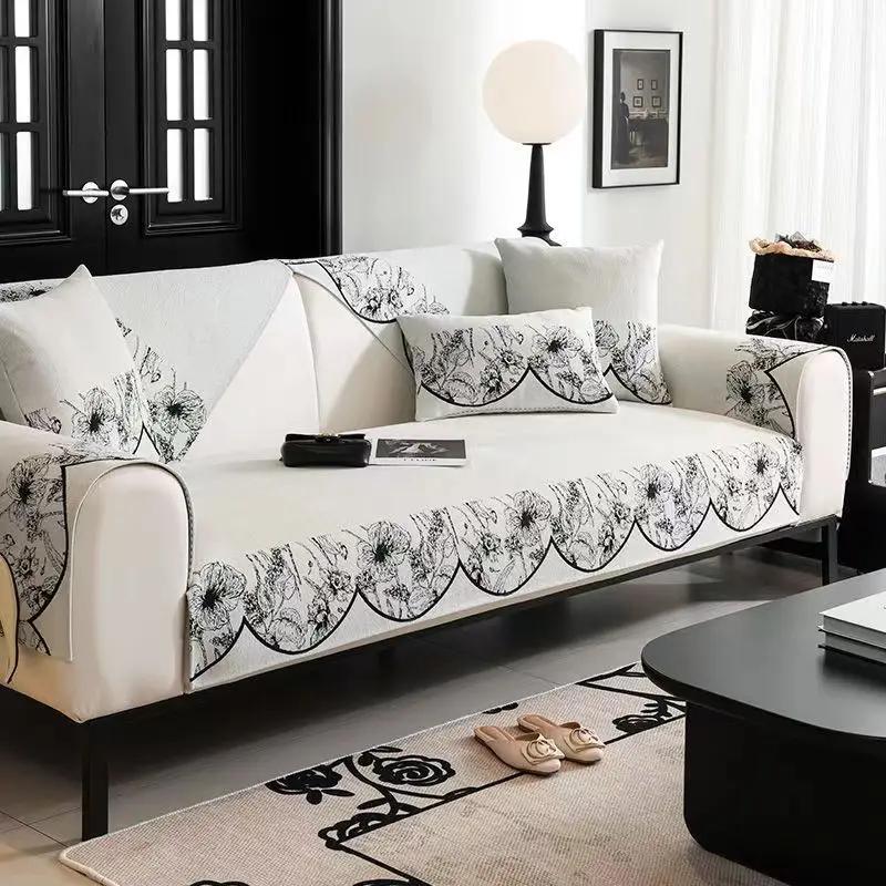 Verdickter Pastoralstoff Sofabezug Rutschfester Überwurf Druck Sitz Sofa Handtuch Staubschutz Handtuch Sofas für Wohnzimmer