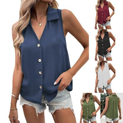 2023 Women's Solid V-Neck Chiffon Sleeveless Twisted Button Vest