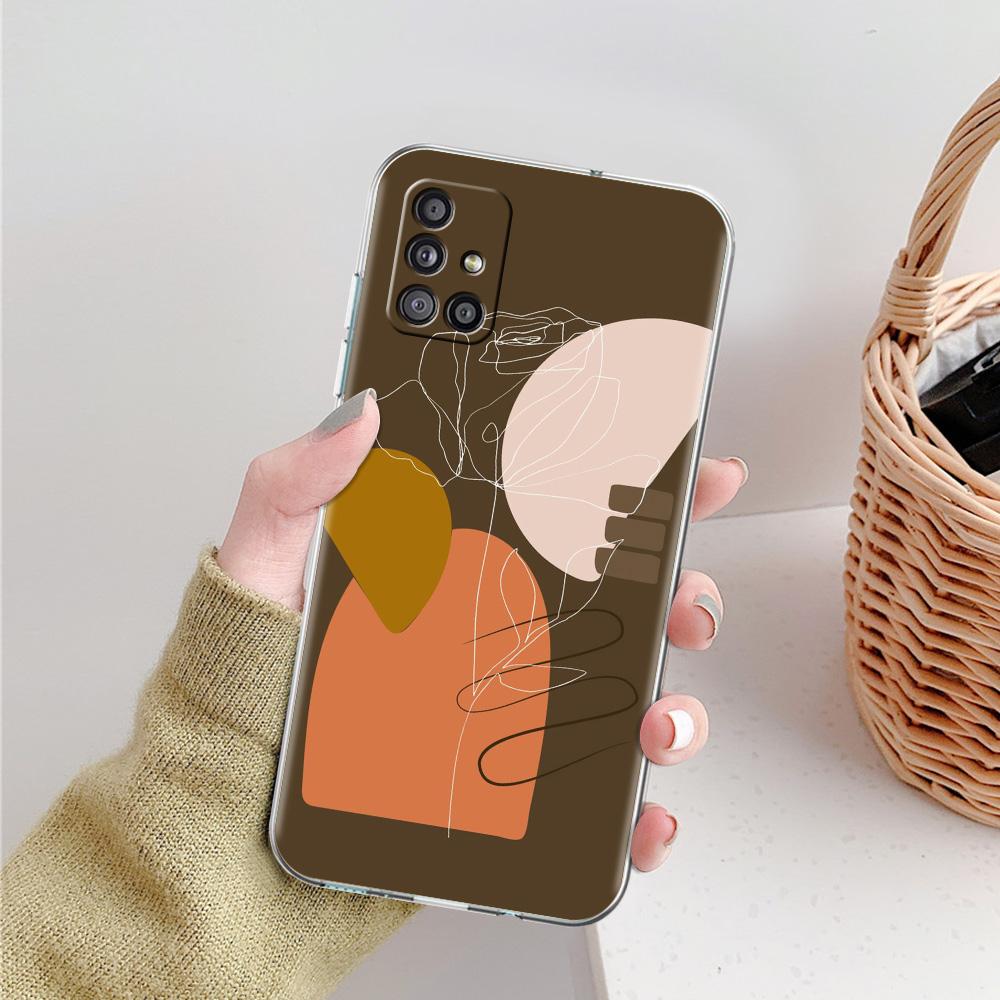 Phone Case For Samsung A15 A13 A35 A55 A51 A71 A41 A31 A21S A03S A05 A17 A23 A25 A33 A53 A73 5G A07 4G Clear Cover One Line Art