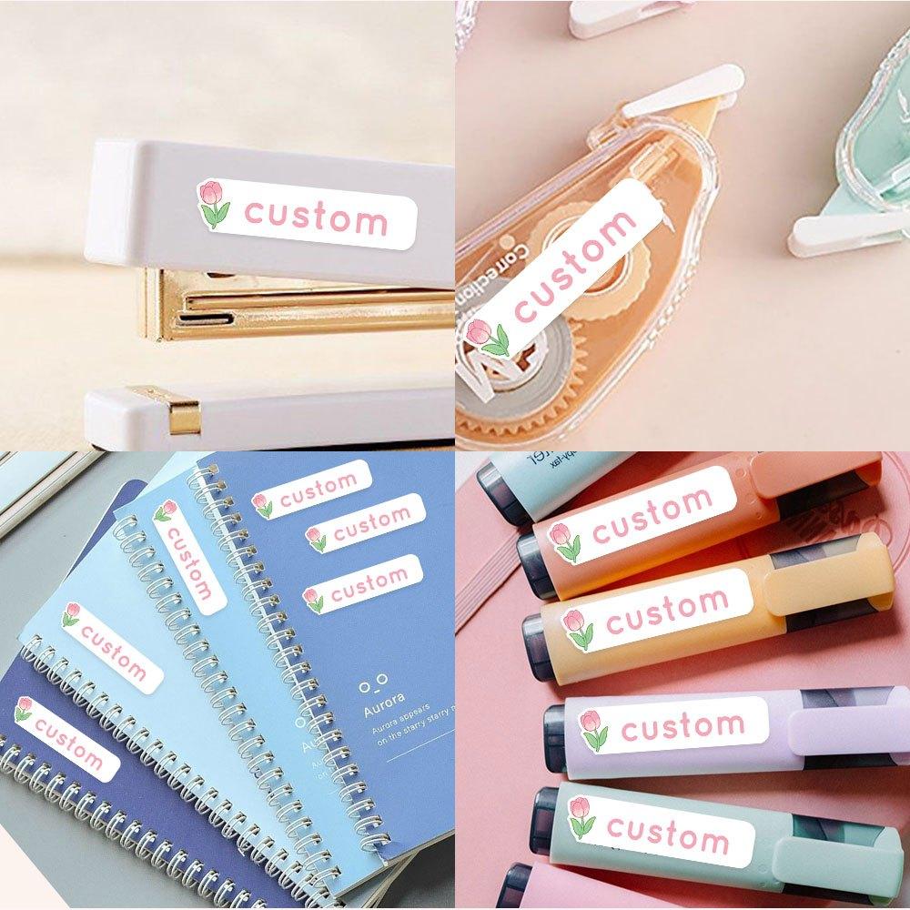 108Pcs Custom Tulip Name Label Stickers Waterproof Personalized Labels For Bottles Notebooks Pens Stationery