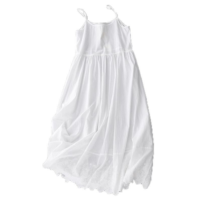 White Suspender Dress Women's 2025 Summer New Loose Small Fresh Cotton Sleeveless Solid Color Splicing Long Skirt