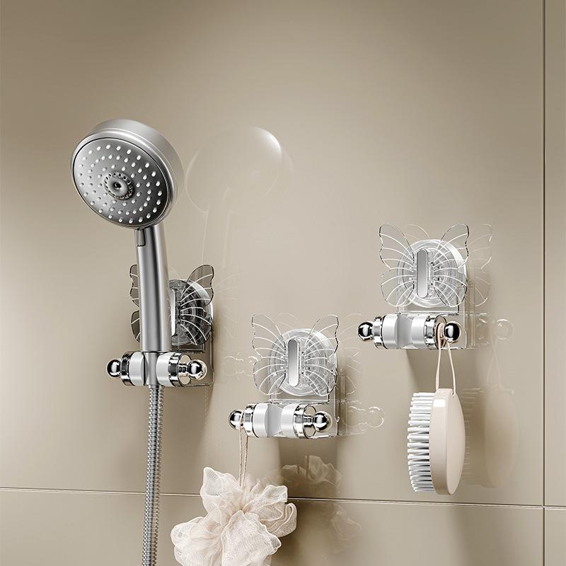 Butterfly Vacuum Suction Cup ABS Color Modern Bathroom Shower Head Holder with Adjustable Wall Mount and Easy Installation