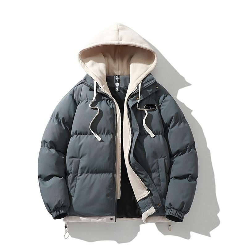 Unisex Solid Color Stand Collar Puffer Jacket Winter Thick Warm Casual Loose Fit Hoodless Down Alternative Coat