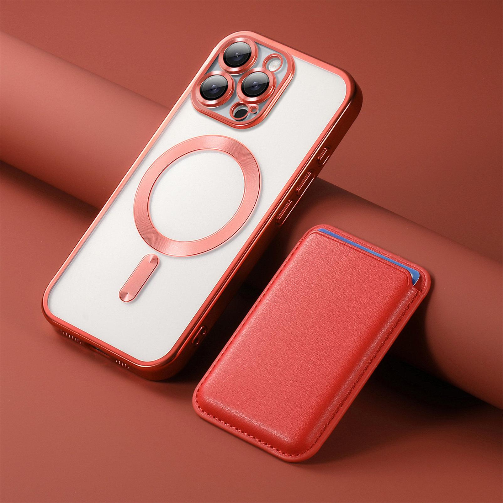 

Підходить для чохла для телефону IPhone16 Pro Магнітний чохол для карток Захист об єктива Чохол для Apple 15 Pro Max iPhone 12 червоний