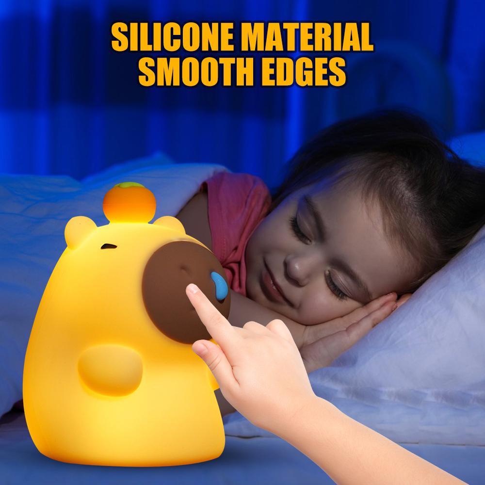 Lampă de noapte Capybara din silicon, portabilă, reîncărcabilă prin USB, lampă cu control tactil pentru animale, pentru cadou pentru copii, decor pentru dormitor