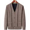 Men's Autumn-Winter Knit Cardigan: Thickened Velvet Sweater for Middle-aged and Elderly Dads and Grandpas.
