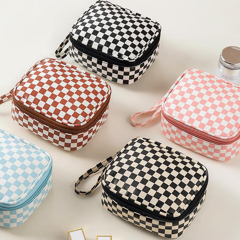 Borsa portaoggetti portatile per assorbenti igienici per studenti - Design a scacchiera