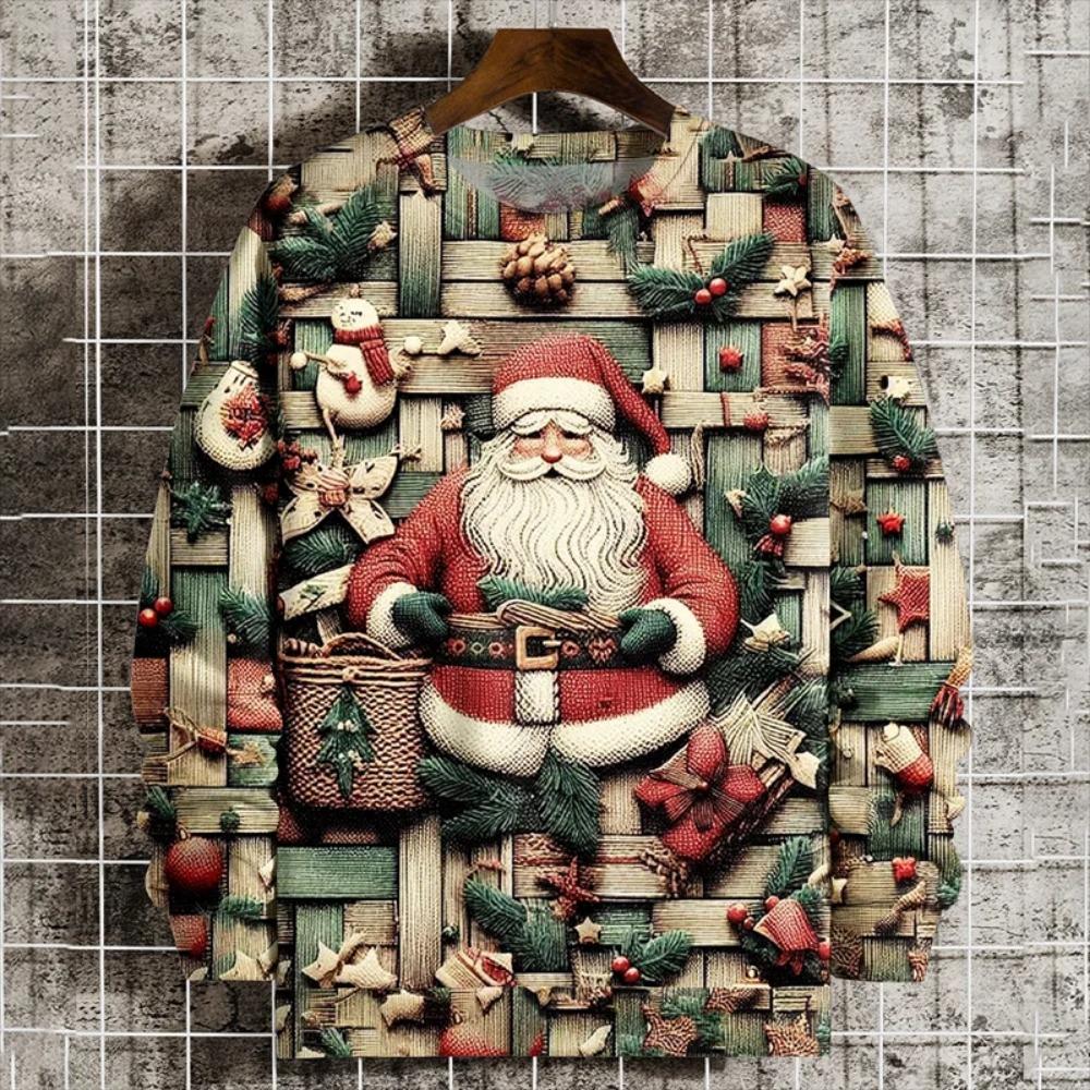 Christmas Element Pattern Men's Sweatshirt Santa Claus 3D Print Pullover Autumn Women Crew Neck Hoodie Long Sleeve Kids Tops