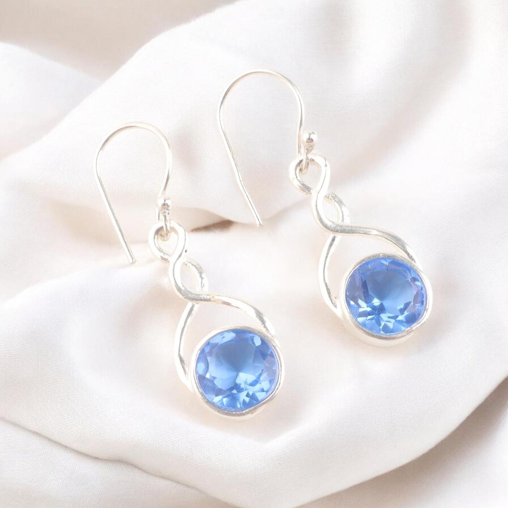Attractive Blue Tanzanite Gemstone 925 Stamped Silver Dangle Earrings 1.68" CE-15-6