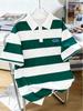 Boys' Casual Preppy Style Classic Everyday Versatile Color-blocked Striped Collar Short-sleeved Polo Shirt for Spring and Summer