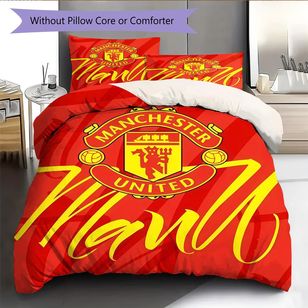 Man Utd Bedding Quilt Set Quilt Cover Pillowcase Home Decoration Birthday Gift (1 * Duvet Cover + 2 * Pillowcase, Without Core)