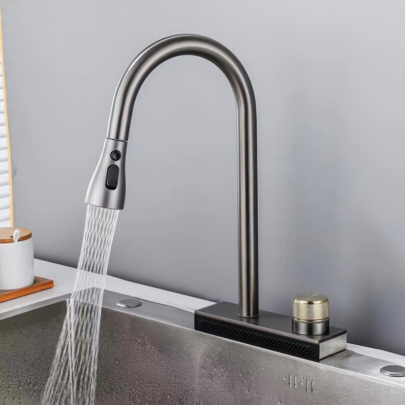 Chrome Plated Gun Gray Hot And Cold Water Tap Kitchen Sink Faucet Household Pull-out 304 Stainless Steel Faucet