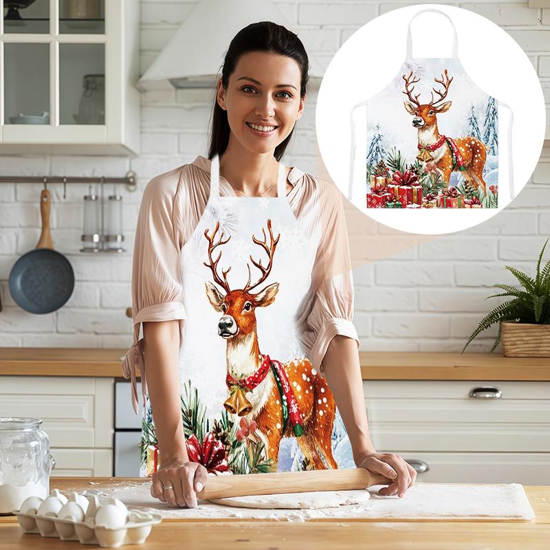 1PC Cartoon Print Waterproof Apron Protective Party Breathable Kitchen Adjustable Santa Claus Stain-Resistant 68x55cm