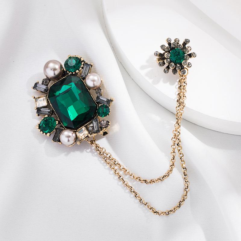Women Men Colorful Rhinestone Jewelry Brooches Chains Vintage Baroque Pins For Lady Luxury Crystal Pearl Party Brooch Pin Badges