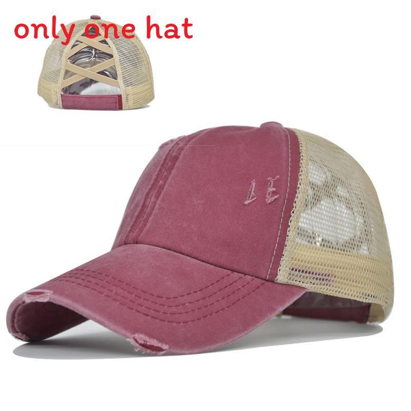 Baseball Cap Womens Cotton Mesh With Crossed Ponytail Openings For Summer Casual Wear