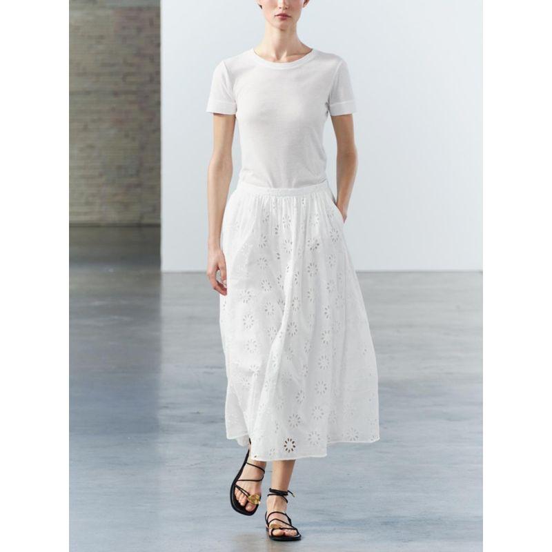 Za2024 Summer New Product Women's Clothes Pure Color Elastic Waist Skirt Cut Out Embroider Skirt 3370011 250