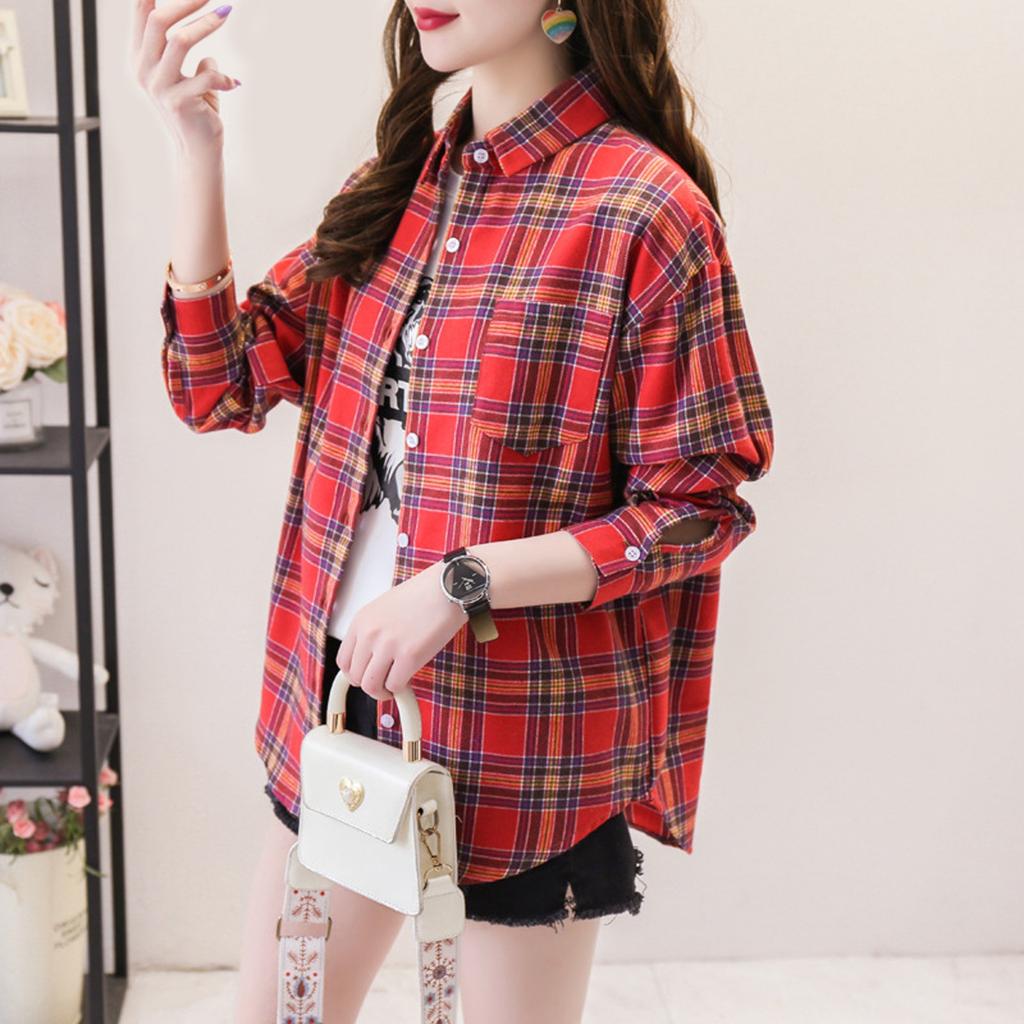 Cămașă în carouri, ocazională, la modă pentru femei, cu mâneci lungi, cămașă pentru studenți