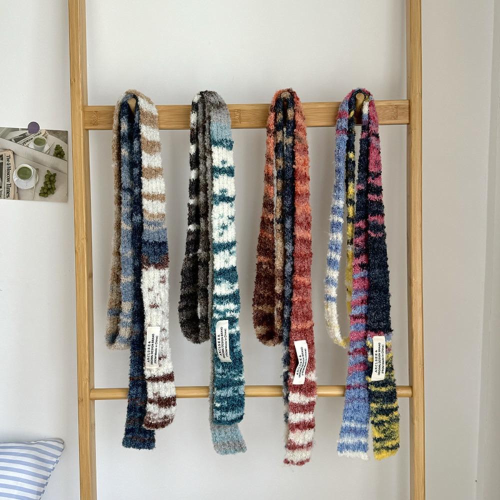 Comfortable Narrow Strip Scarf Rainbow Stripe Thin Scarf Harajuku Style Long Narrow Scarves