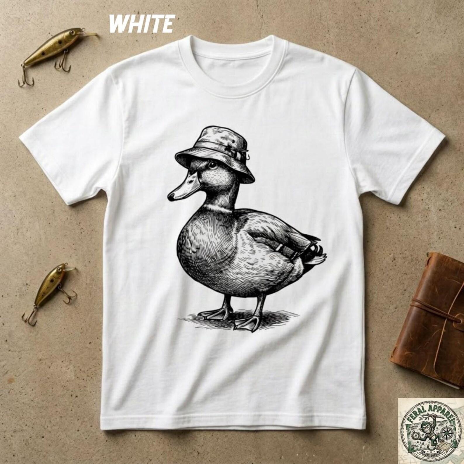 Duck Wearing Bucket Hat T-Shirt, Vintage Ink Illustration, Wildlife Tee 2XL
