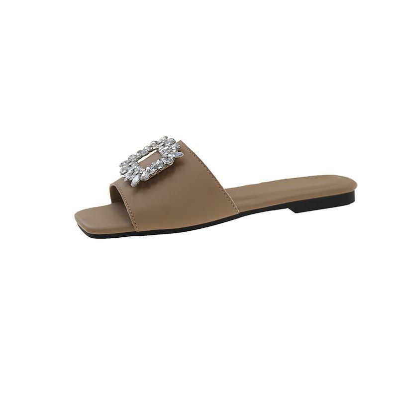 Rhinestone square buckle cool slippers for women to wear summer new women's shoes one and a half slippers