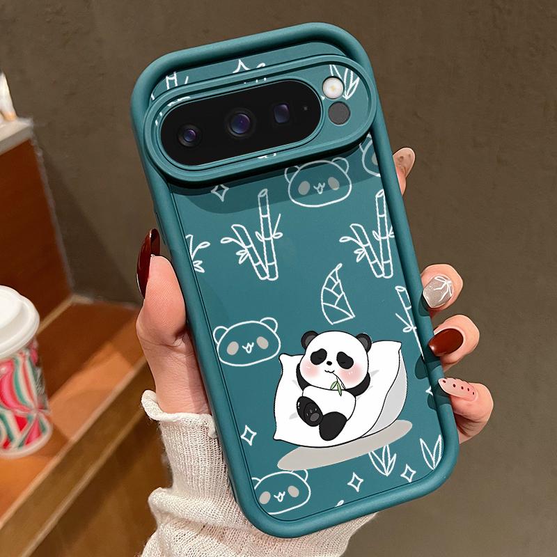 Lovely Pandas Pattern Matte Soft Phone Case For Google Pixel 9 Pro XL 8 Pro 8A Shockproof Lens Protection TPU Bumper Cover