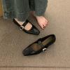 French Low-heeled Square-headed Silver Mary Jane Shoes Women's Shoes 2025 New Winter Single Shoes Retro Fashion Small Leather Shoes