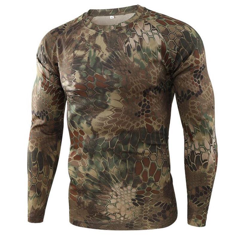 T-shirt a Maniche Lunghe Camouflage alla Moda Casual Autunnale Streetwear da Uomo T-shirt Stampate 3D Tendenza Traspiranti Magliette Sportive Pullover