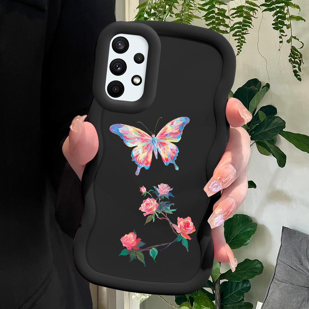 

Окрашенный узор Big Wave Edge Мягкий силиконовый материал Macaron чехол для телефона противоударный защитный резиновый чехол для Samsung Xiaomi Poco Redmi Xiaomi Poco C75 5G чёрный