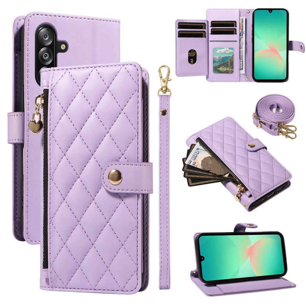 For Samsung Galaxy A16 4G/Galaxy A16 5G/Galaxy A17 5G/Galaxy A26 5G Wallet Case with Straps,Rhombus Leather Stand Phone Cover