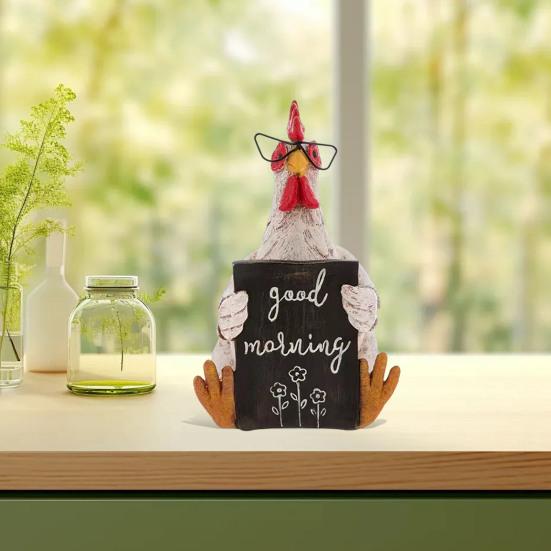 Dobré ráno Kuřecí figurka Pryskyřice Sedící Ležící Slepice Socha Socha Domácí kancelář Stolní polička Dekorace Ornament Festival Dárek