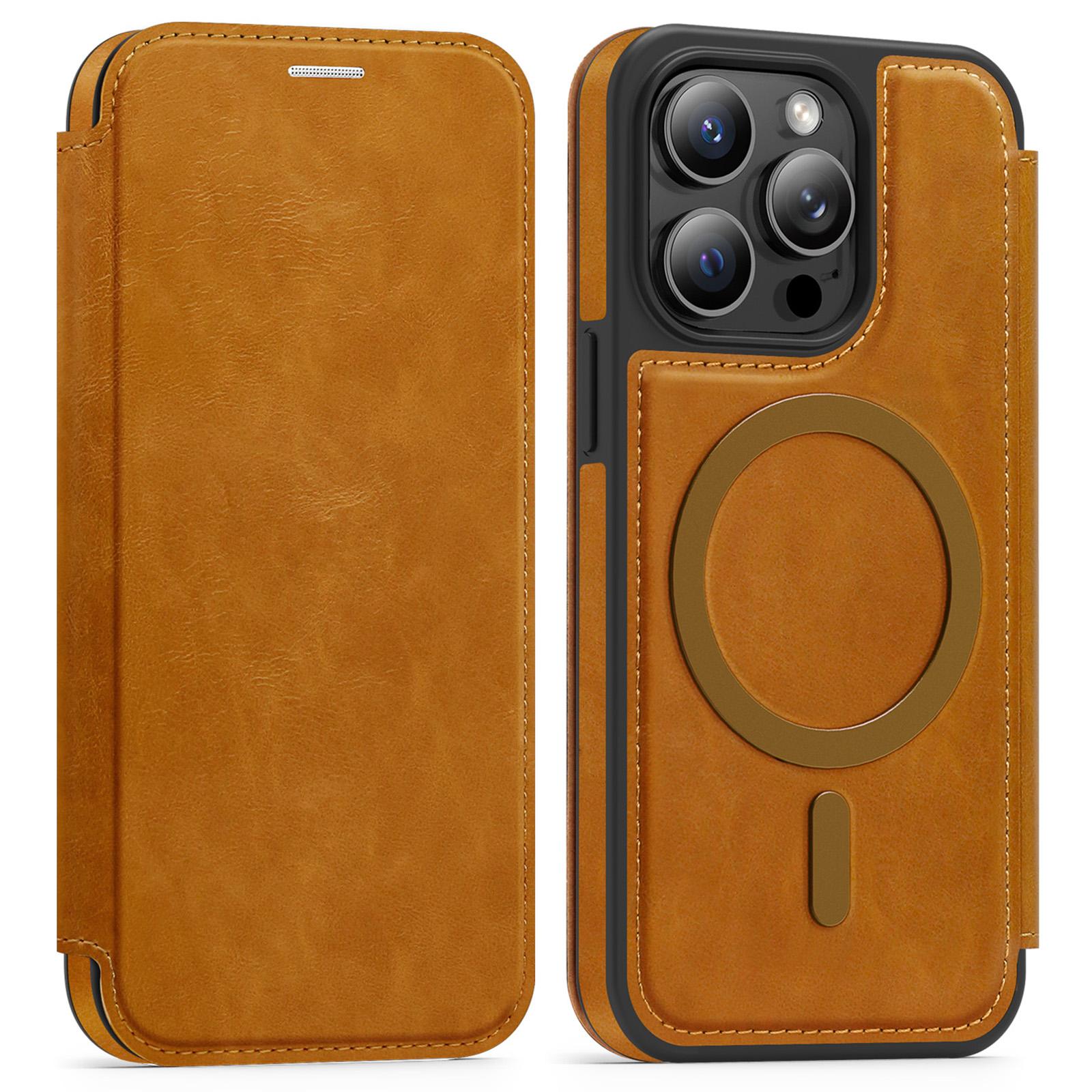 

For iPhone 13 Pro Case Compatible with MagSafe RFID Blocking Card Holder Leather Phone Cover Brown
