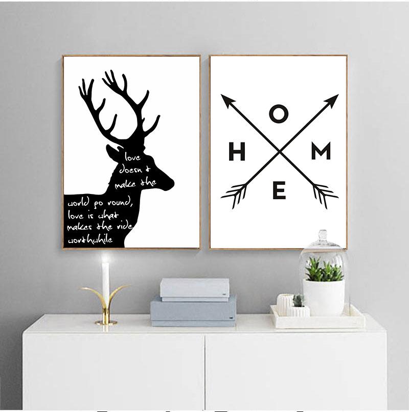 Black White Minimalist Abstract Elk Canvas Painting Nordic Scandinavian Wall Picture Prints Living Room Home Decor No Frame