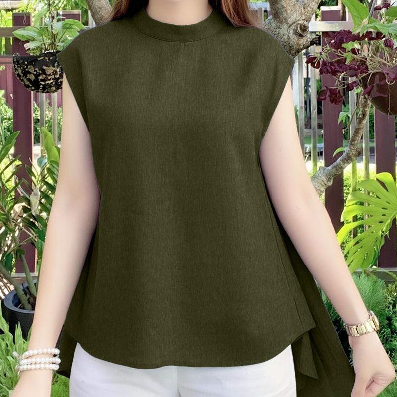 ZANZEA Women Casual Stand Collar Short Sleeve Irregular Blouse